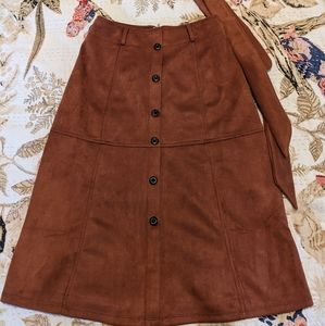 Faux Suede Fall Midi Skirt